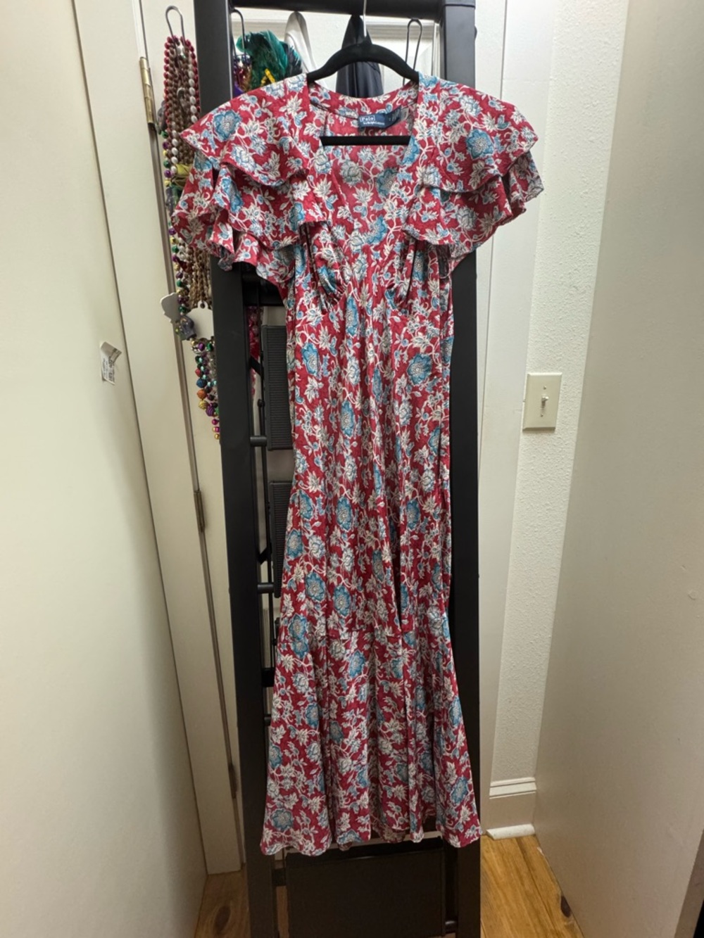 Polo by Ralph Lauren Red Floral Blouse with Teal Accents